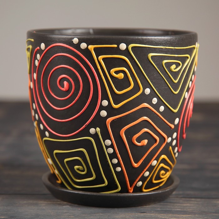 Горшок для цветов «Радуга», 4.8 л, d=22 см, h=19.5 см, керамика, с поддоном, коричневый