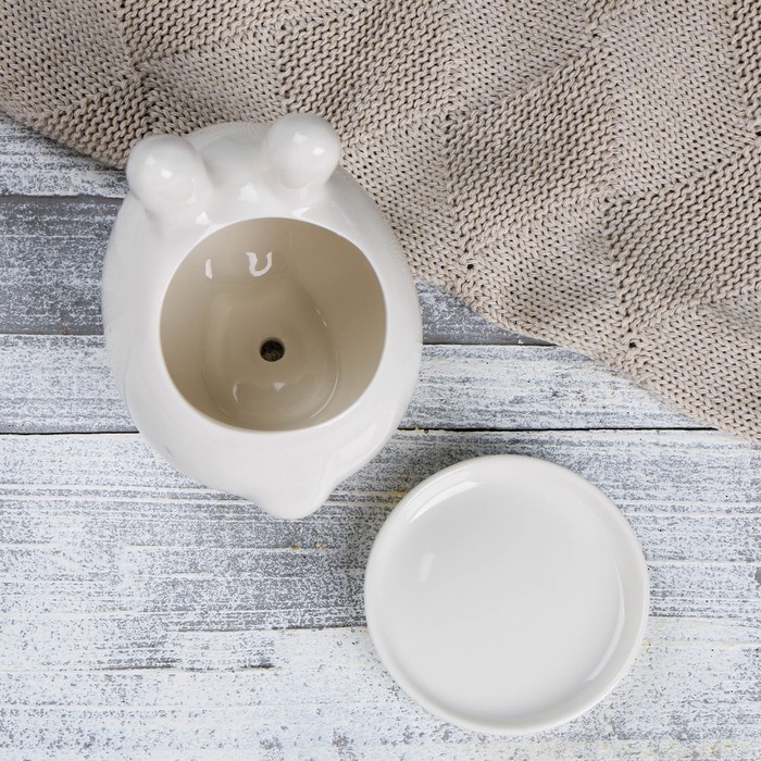 Декоративный горшок для цветов «Зайчик», 200 мл, 9.7×7.7×5.9 см, керамический, с поддоном, белый