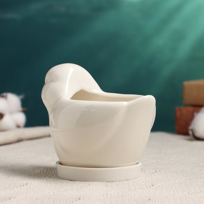 Горшок для цветов «Птичка», 250 мл, 12×8.5 см, керамика, с поддоном, белый, Greengo