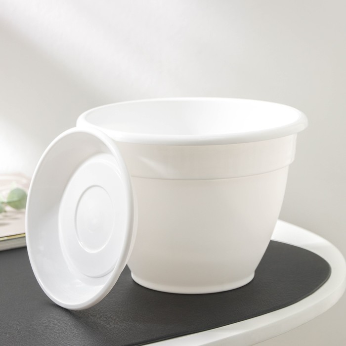 Горшок для цветов с поддоном «Антик», 1.6 л, d=17 см, пластиковый, белый