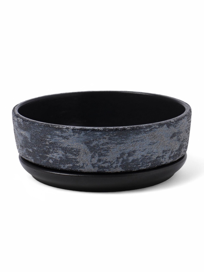 Горшок - бонсайница «Сиде», для кактусов и суккулентов, 600 мл, d=15 см, h=5.5 см, керамика, с поддоном, пепельный