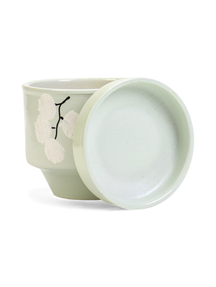 Горшок для цветов «Листья», 900 мл, d=13 см, h=12.5 см, керамический, с поддоном