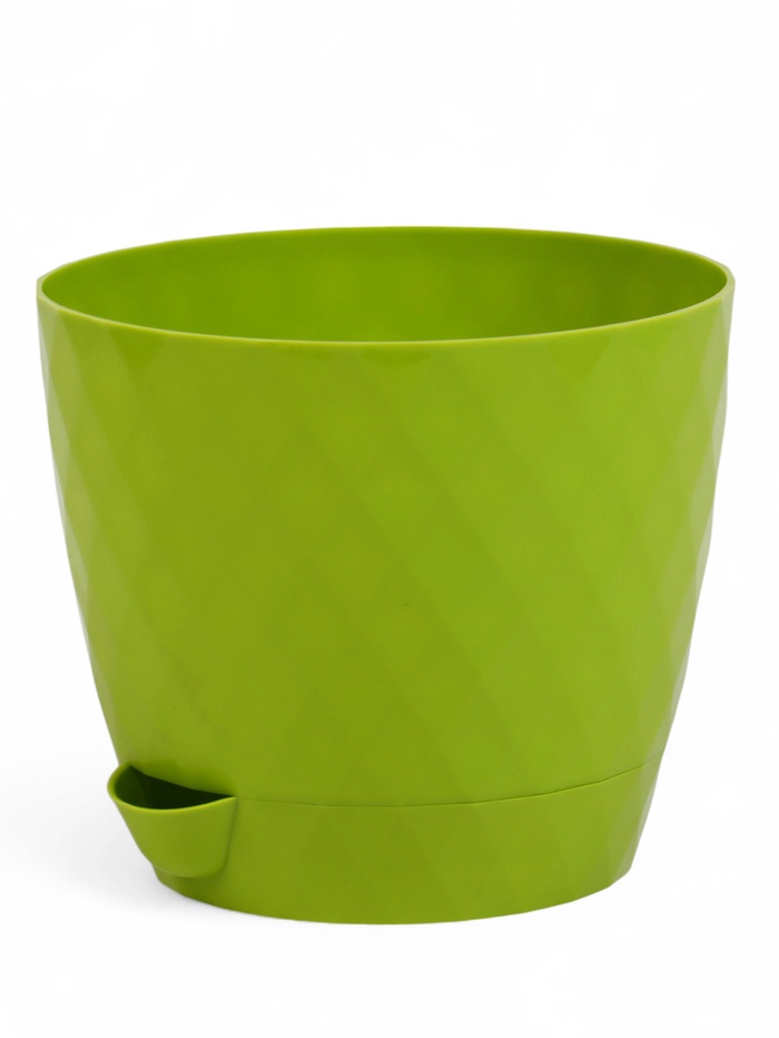 Горшок для цветов, с прикорневым поливом «Румба», 1 л, d=13.5 см, h=12 см, пластик, с поддоном, цвет киви