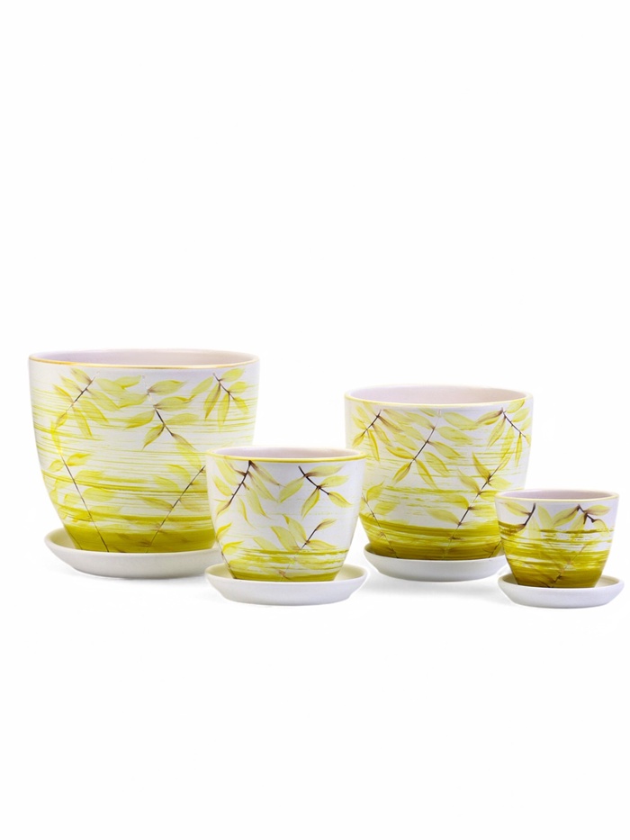 Горшок для цветов «Тропики», керамика, с поддоном, набор 4 шт.: 400 мл, 1 л, 2.5 л, 5 л