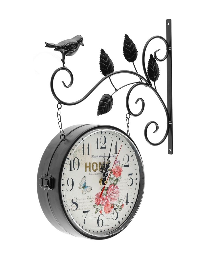 УЦЕНКА Часы настенные двусторонние, на подвесе «Птичка на ветке», циферблат d=21 см, 50×32 см