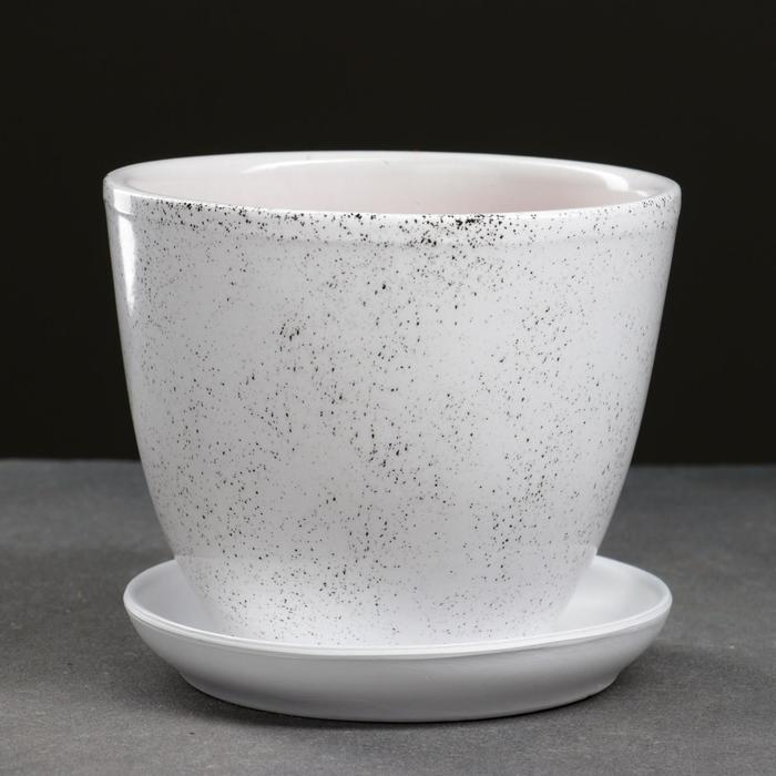 Горшок для цветов «Настроение», 1 л, d=15 см, h=13 см, керамика, с поддоном, белый