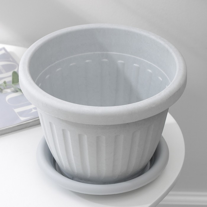 Горшок для цветов с поддоном «Сильвер ЭКО», 4 л, d=23 см, пластиковый, серый