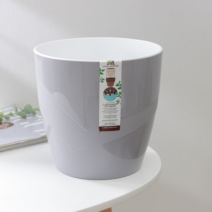 Кашпо для цветов со вставкой «Грация», 4.5 л, цвет серый