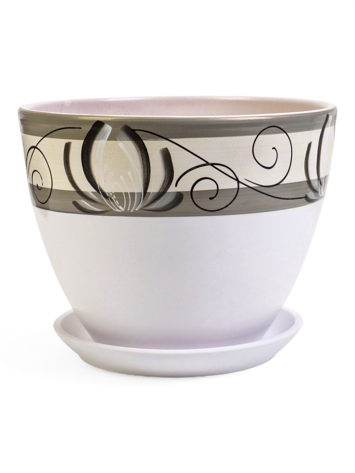 Горшок для цветов «Лотос», 8 л, d=30 см, h=23 см, с поддоном, керамика, белый