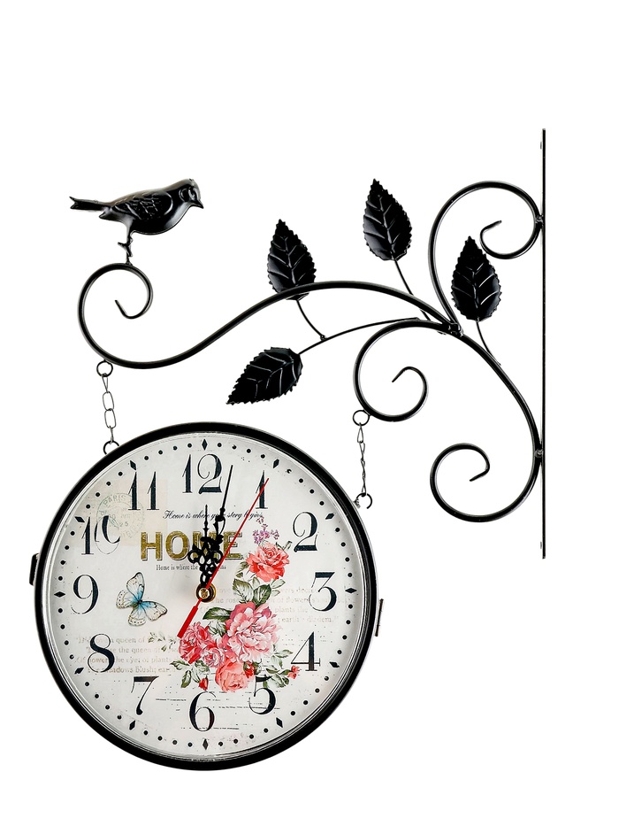 УЦЕНКА Часы настенные двусторонние, на подвесе «Птичка на ветке», циферблат d=21 см, 50×32 см