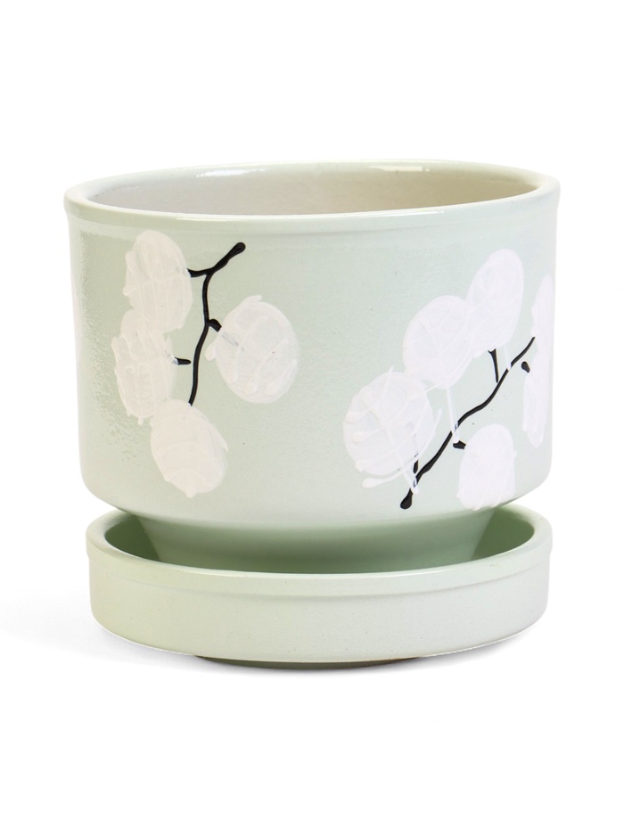 Горшок для цветов «Листья», 900 мл, d=13 см, h=12.5 см, керамический, с поддоном