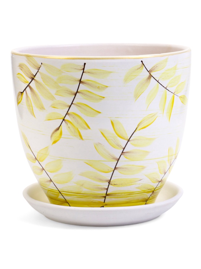 Горшок для цветов «Тропики », 5 л, d=22 см, h=19.5 см, с поддоном, керамика, белый