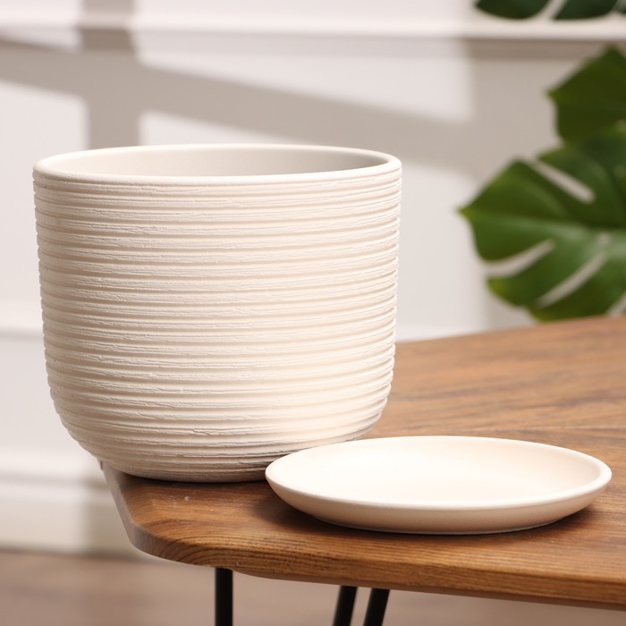 Горшок для цветов «Лоза», 2.9 л, d=18.5 см, h=16 см, керамика, с поддоном, бежевый