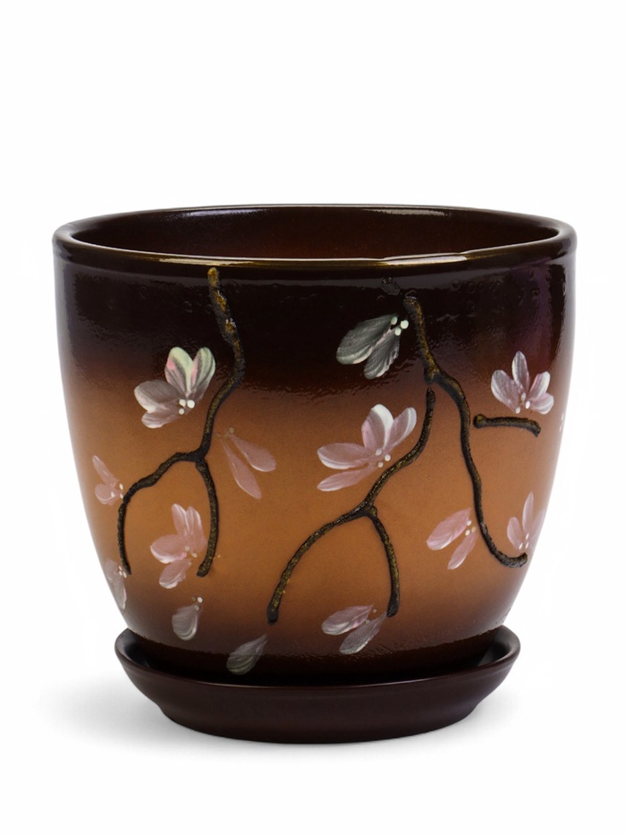 Горшок для цветов «Миндаль», 2.5 л, d=18.5 см, h=16.5 см, с поддоном, керамика, коричневый