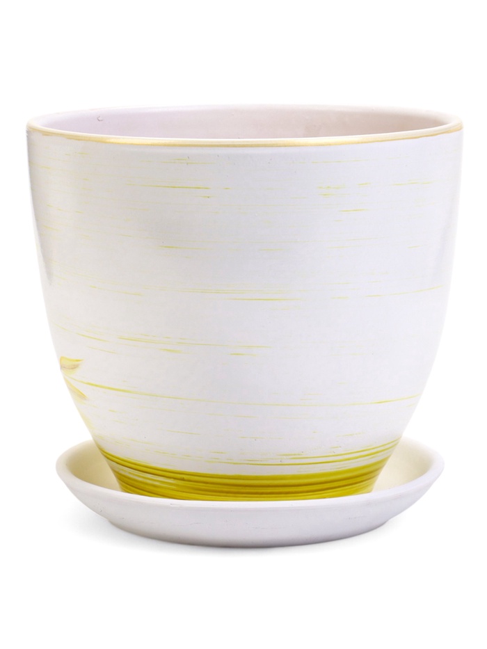 Горшок для цветов «Тропики », 5 л, d=22 см, h=19.5 см, с поддоном, керамика, белый