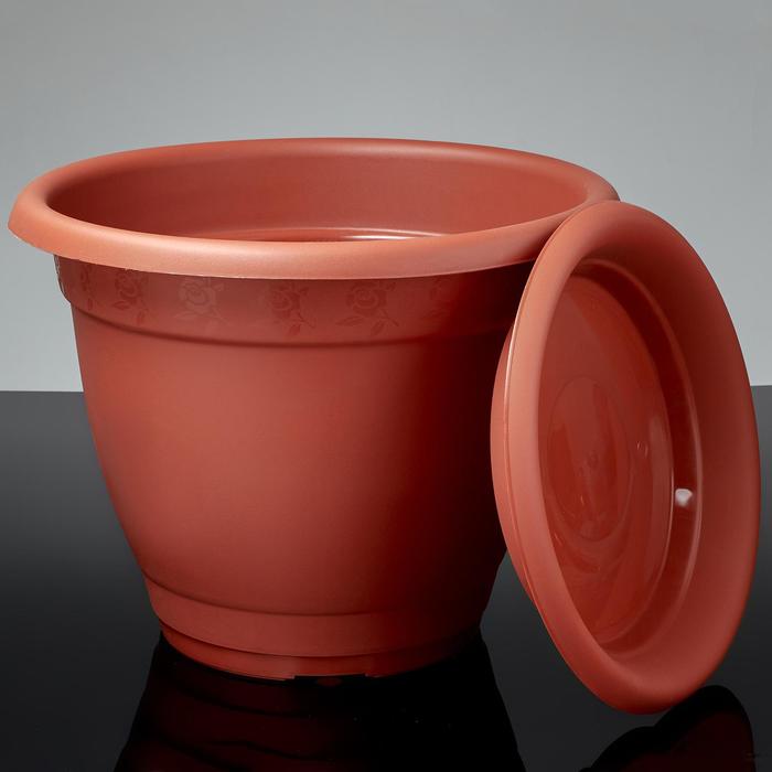 Горшок для цветов с поддоном «Борнео», 25.8 л, пластиковый, цвет терракотовый