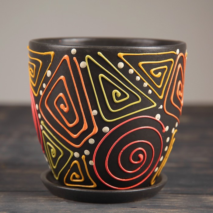 Горшок для цветов «Радуга», 4.8 л, d=22 см, h=19.5 см, керамика, с поддоном, коричневый