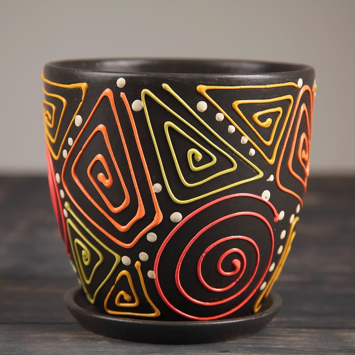 Горшок для цветов «Радуга», 8.5 л, d=26 см, h=23.5 см, керамика, с поддоном, коричневый