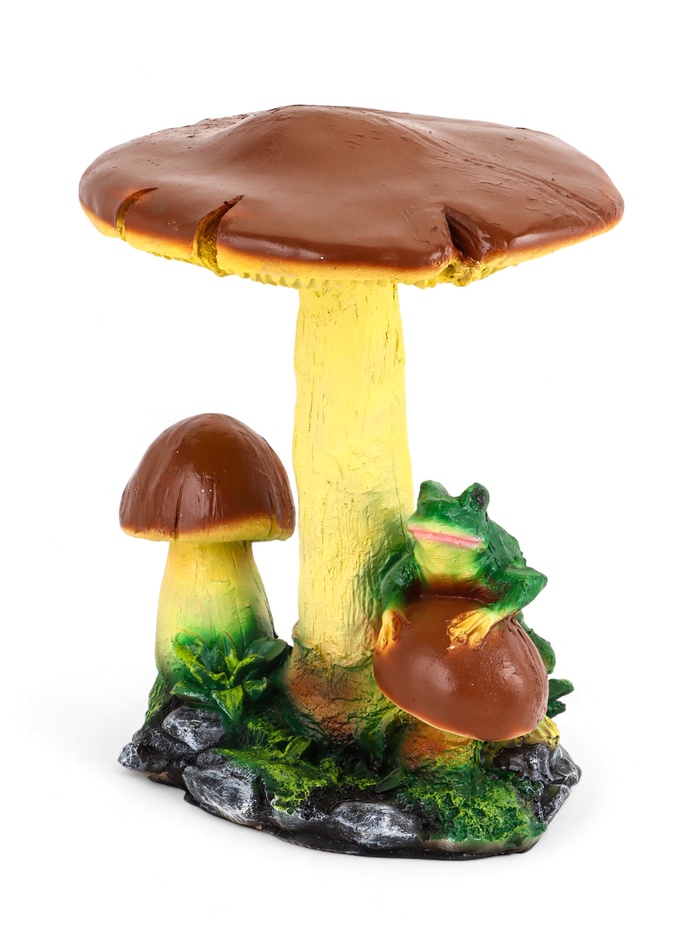 Садовая фигура из полистоуна «Гриб тройной с лягушкой», h=35 см