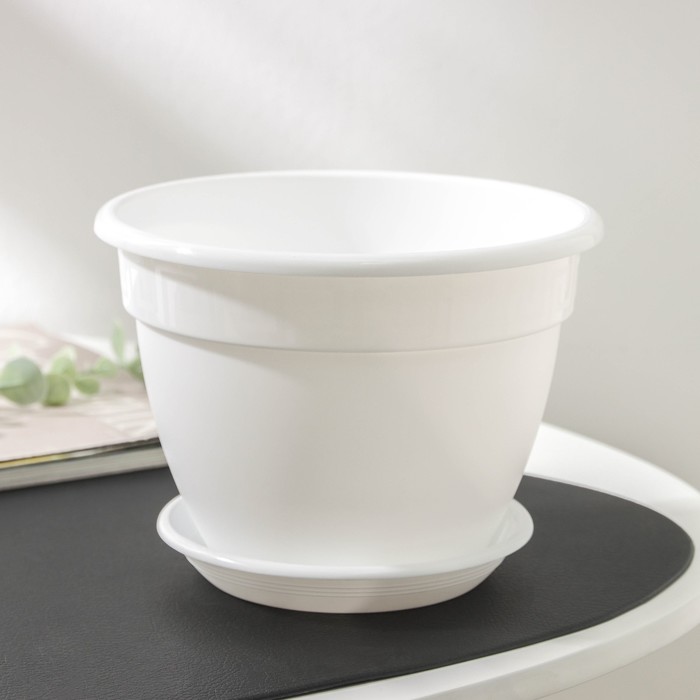 Горшок для цветов с поддоном «Антик», 1.6 л, d=17 см, пластиковый, белый