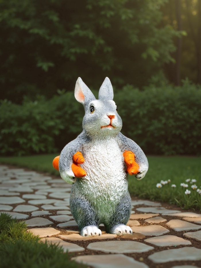 Садовая фигура из полистоуна «Зайка несет морковь», 22×9×13 см