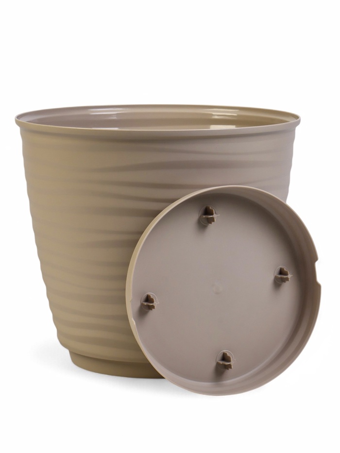 Горшок для цветов с поддоном Saffron, 9.1 л, d=26.7 см, h=24.5 см, пластиковый, бежевый