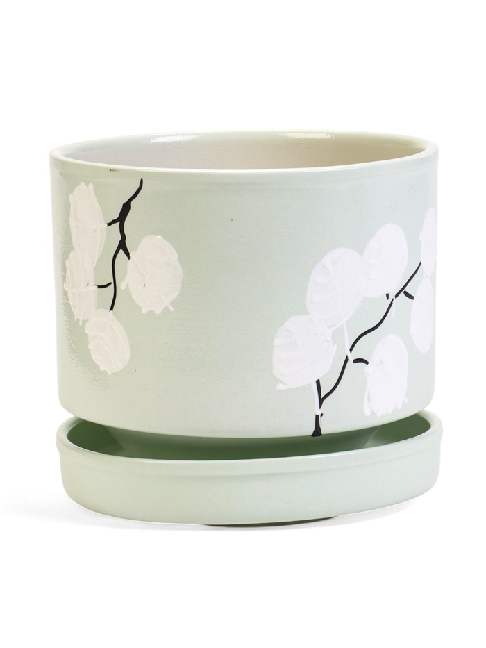 Горшок для цветов «Листья», 1.7 л, d=15.5 см, h=15 см, керамический, с поддоном