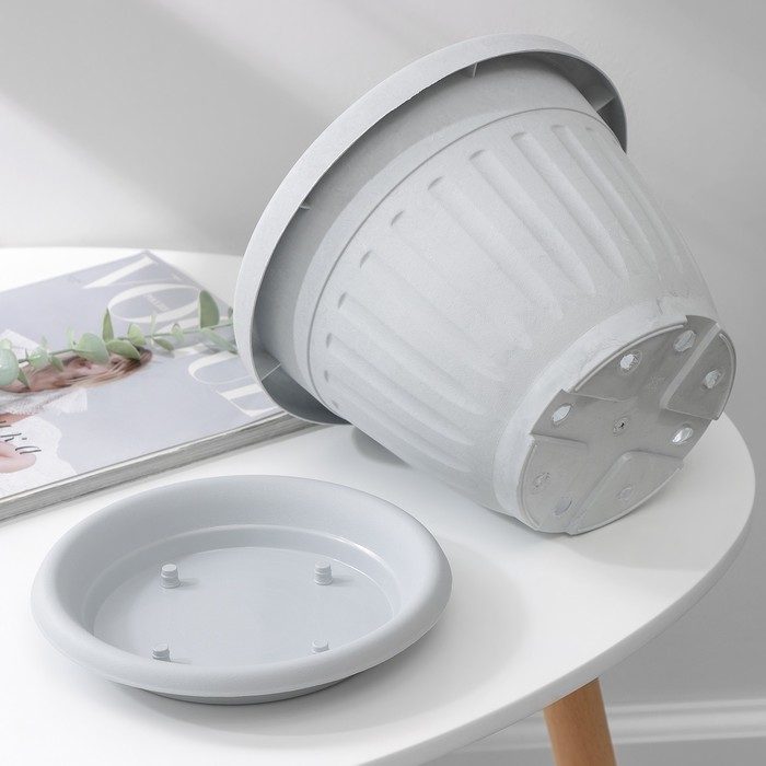 Горшок для цветов с поддоном «Сильвер ЭКО», 4 л, d=23 см, пластиковый, серый