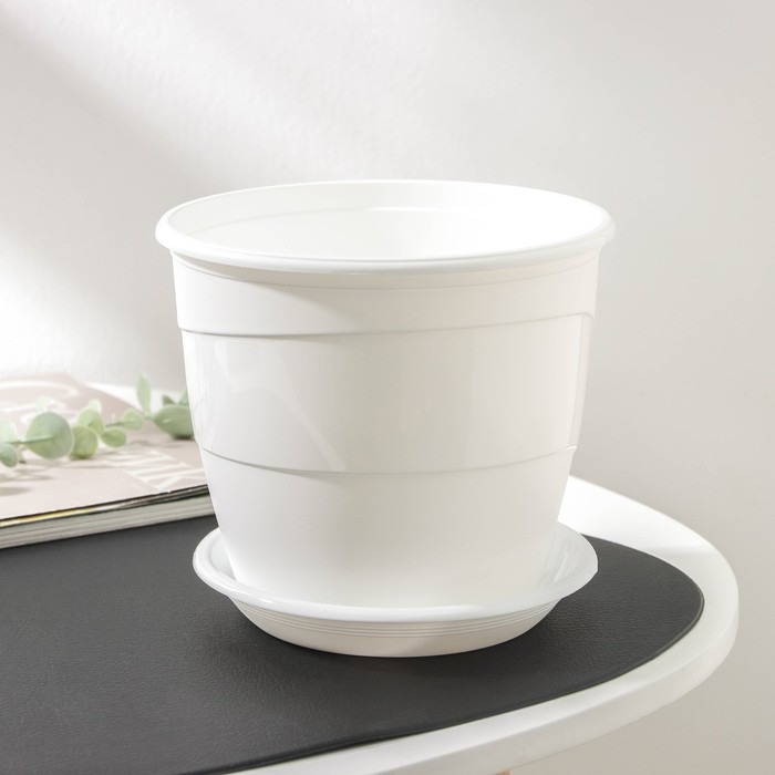 Горшок для цветов с поддоном «Венеция», 2 л, d=16 см, белый