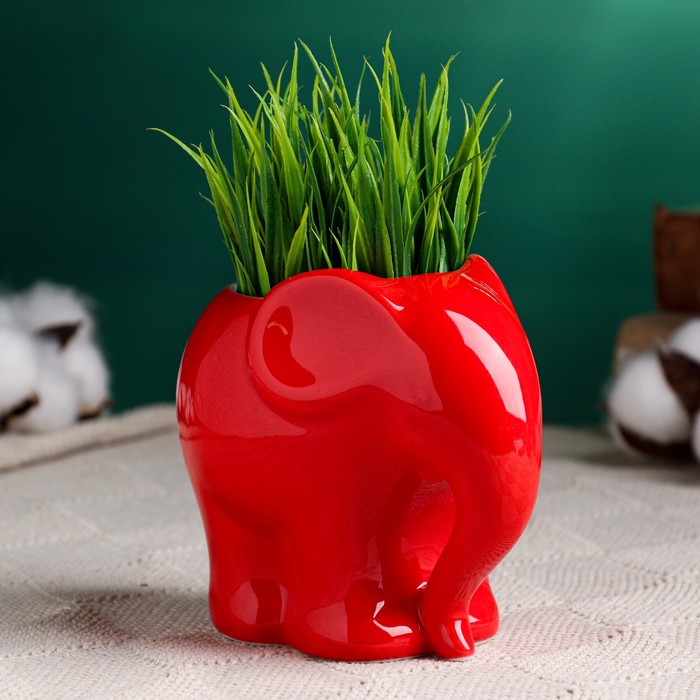 Декоративный горшок для цветов «Слоник», 350 мл, 12×8.5×10 см, керамический, красный