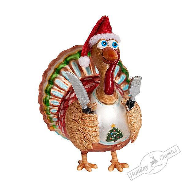 Индюк в красном рождественском колпачке (стекло) 8,5х7,5х12 см