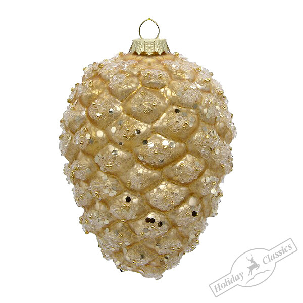 Шишка Араукария шампань винтаж с пайетками (стекло) 8х8х12 см