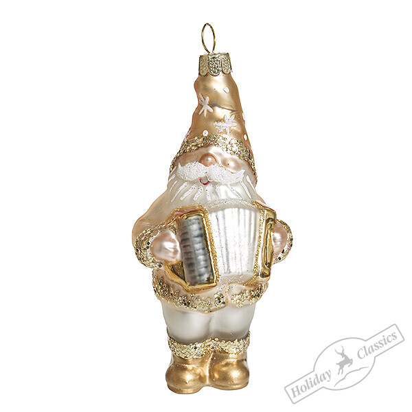 Гном-баянист шампань (стекло) 5х4,5х11,5 см