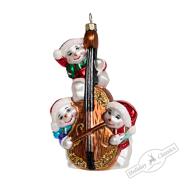 Снеговички-музыканты с виолончелью (стекло) 8,5х5,5х13 см