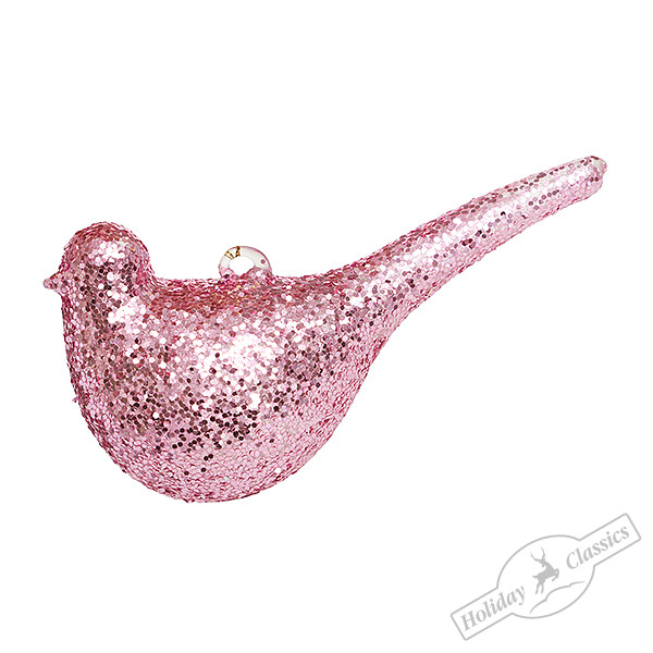 Птичка розовая искристая (стекло) 11х4х6 см