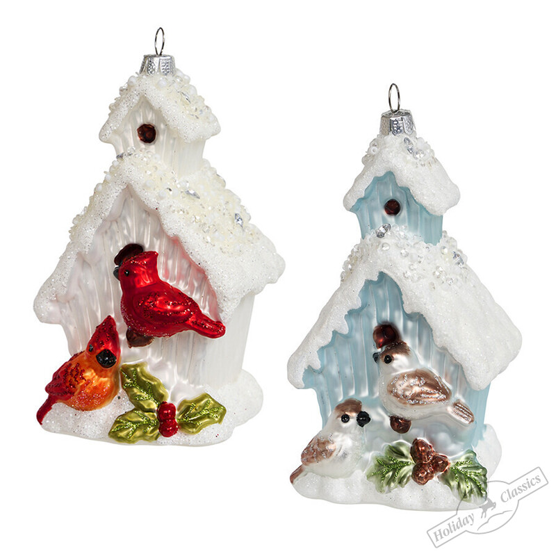 Скворечник ледяной с птичками, асс. из 2-х (стекло) 6,5х6,5х12,5 см