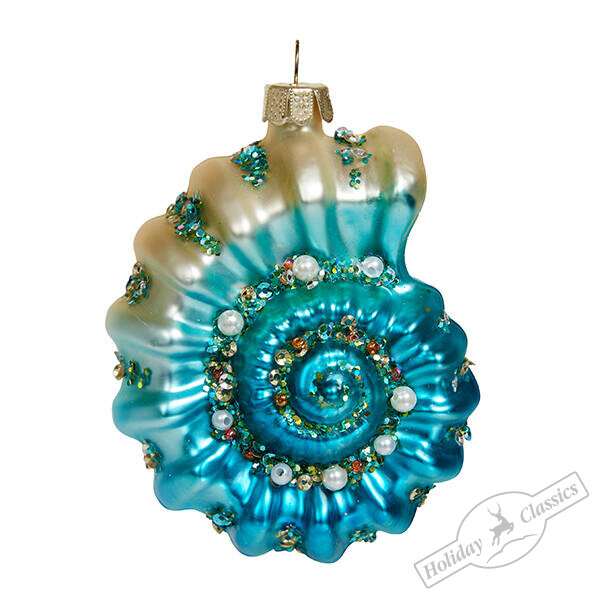 Ракушка Аммонит бирюзовая (стекло) 7х5х9,5 см