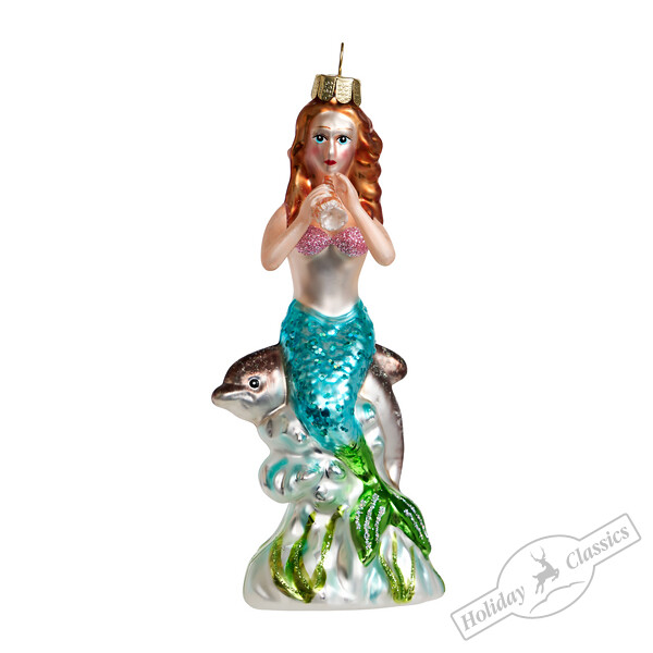 Русалка с дельфином (стекло) 5,5х3,5х15,5 см