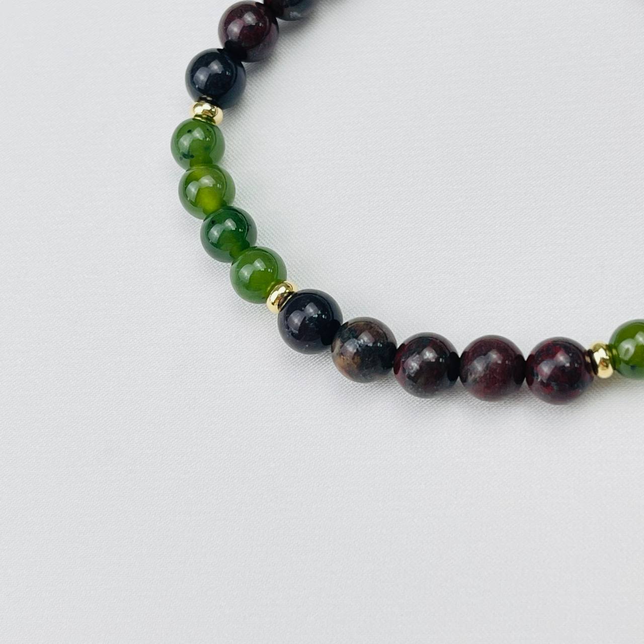 Радуга Самоцветов Браслет из Нефрита и Яшмы (Кровавик)