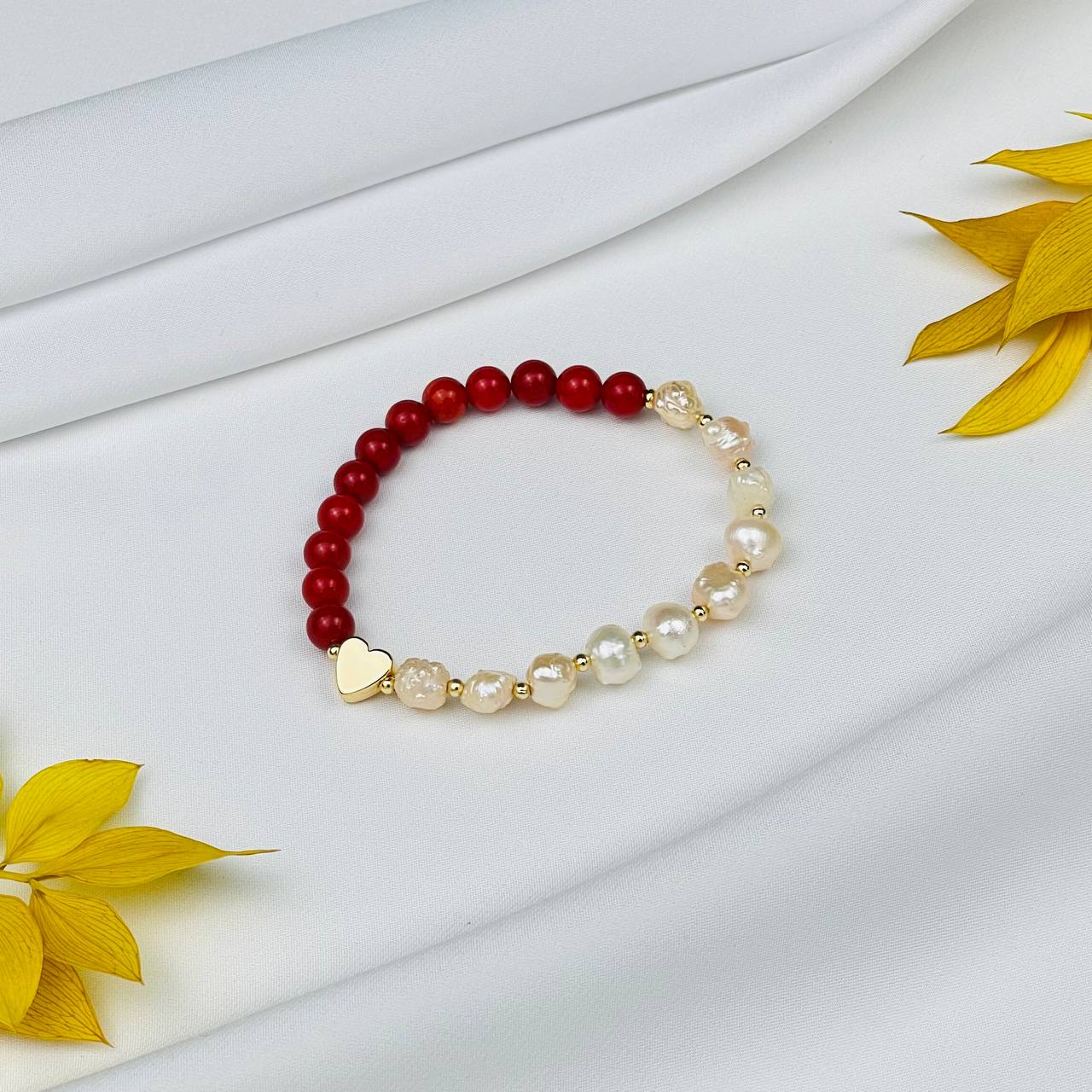 Радуга Самоцветов Браслет из Коралла и Жемчуга