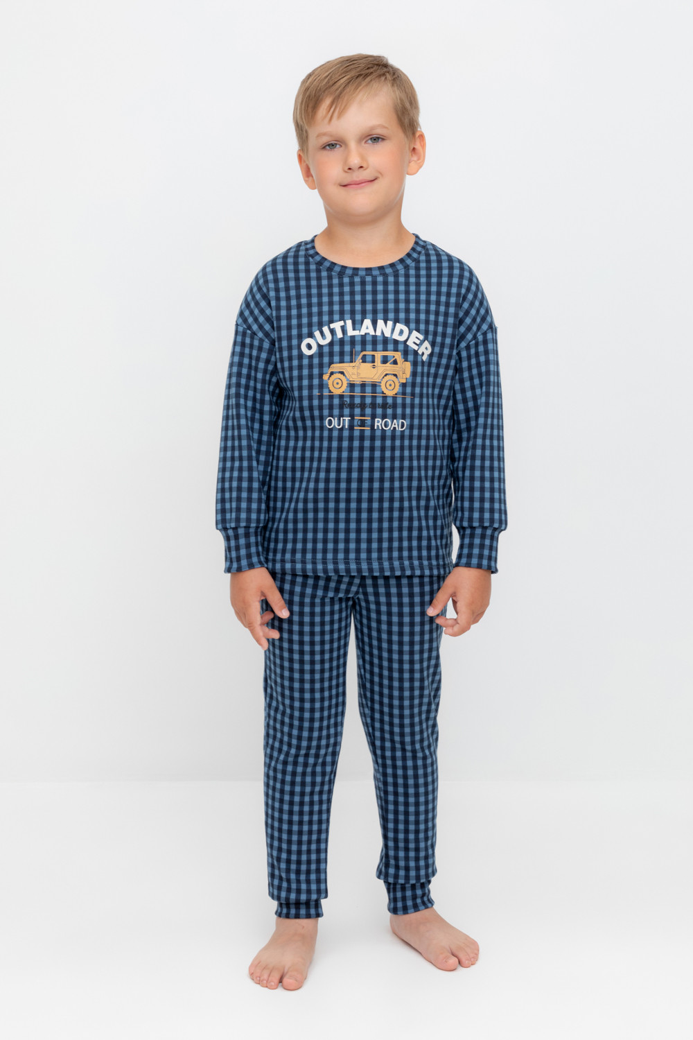 Crockid Пижама К 1581 синий джинс, маленькая клетка Crockid