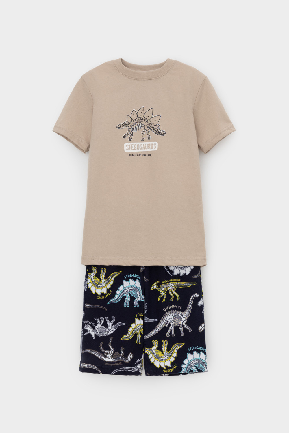 Crockid Пижама К 1528 темно-бежевый, цветные динозавры Crockid