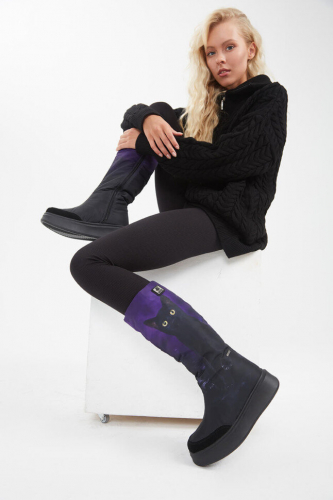 KB807SW Сапоги дутики c мембраной женские зимние фиолетовая кошка KING BOOTS