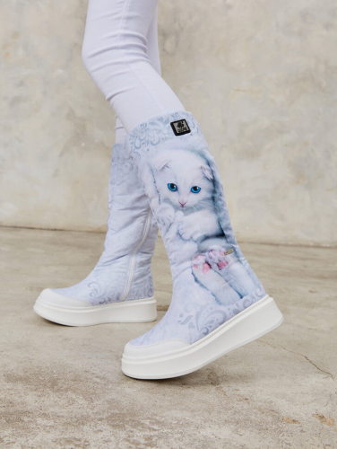 KB807WW Сапоги дутики c мембраной женские зимние Белый котенок KING BOOTS
