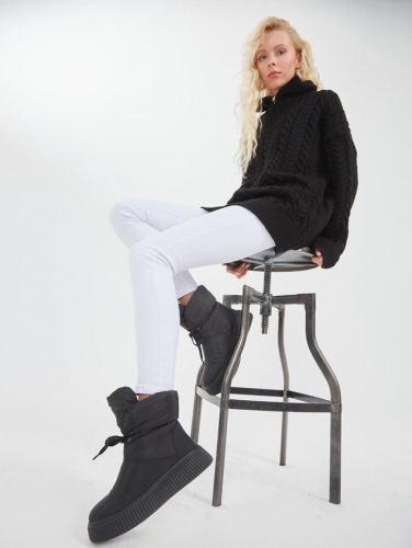 KB805SW Дутики женские черные зимние теплые модные натуральные KING BOOTS