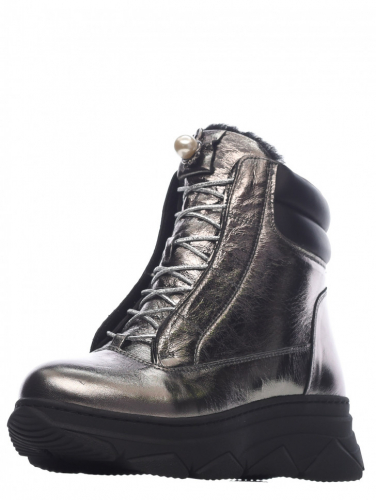 KB704GR Полусапоги женские зимние натуральная кожа с блеском серебра KING BOOTS