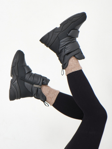 KB903SW Дутики зимние женские непромокаемые легкие на липучках черные KING BOOTS