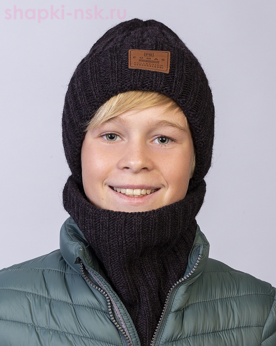 Q 152 D 152 Комплект для мальчика флис (колпак+снуд) (52-54)