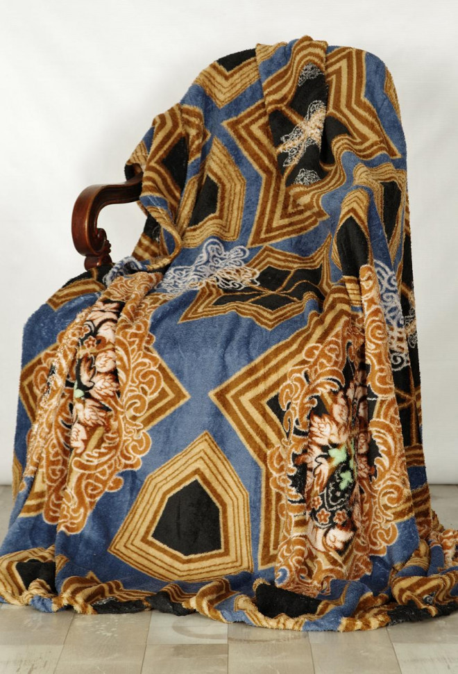 Плед плюшевый 2 спальный Синий с узором PLSIU