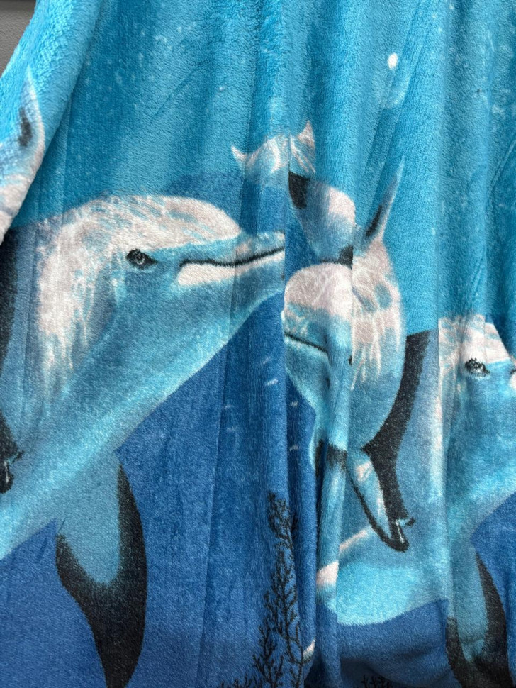 Плед плюшевый 2 спальный Дельфины голубой PLDEL